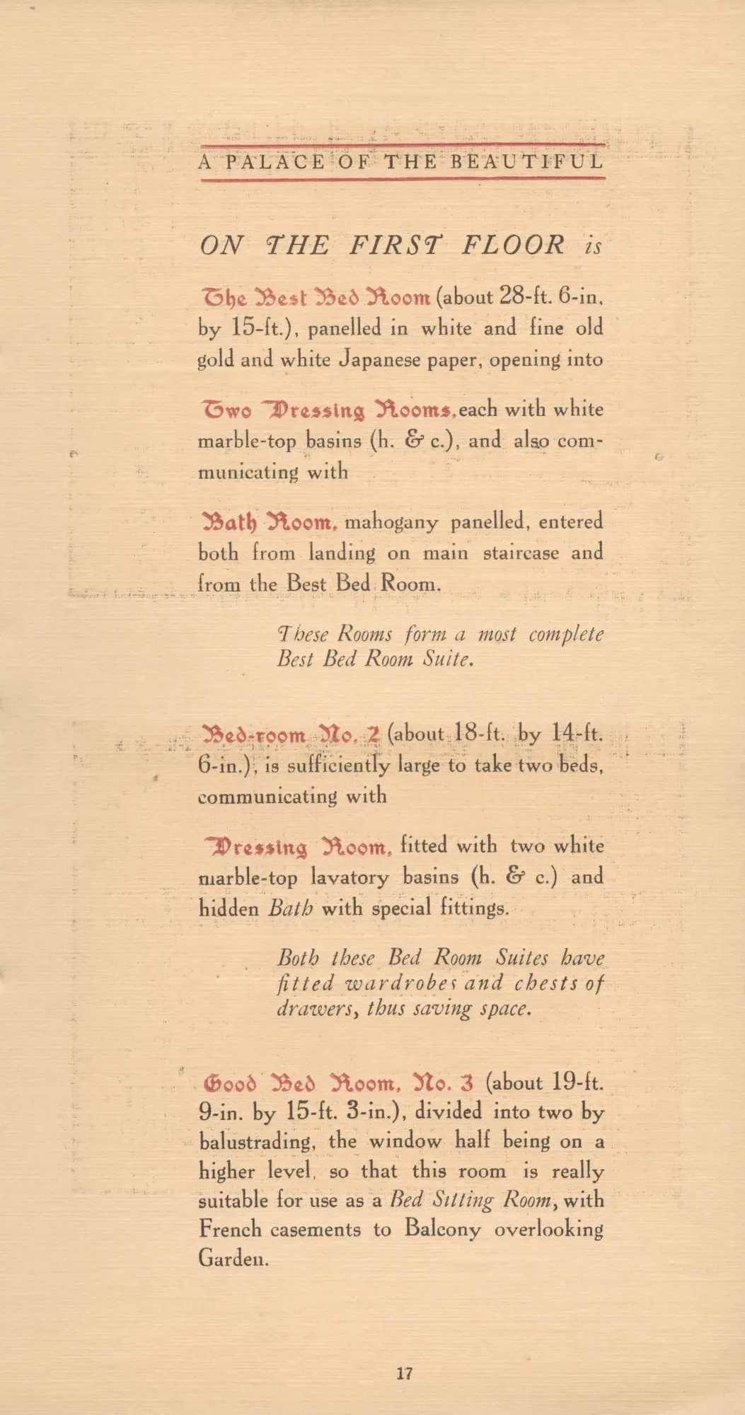 Brochure page describing the bedrooms